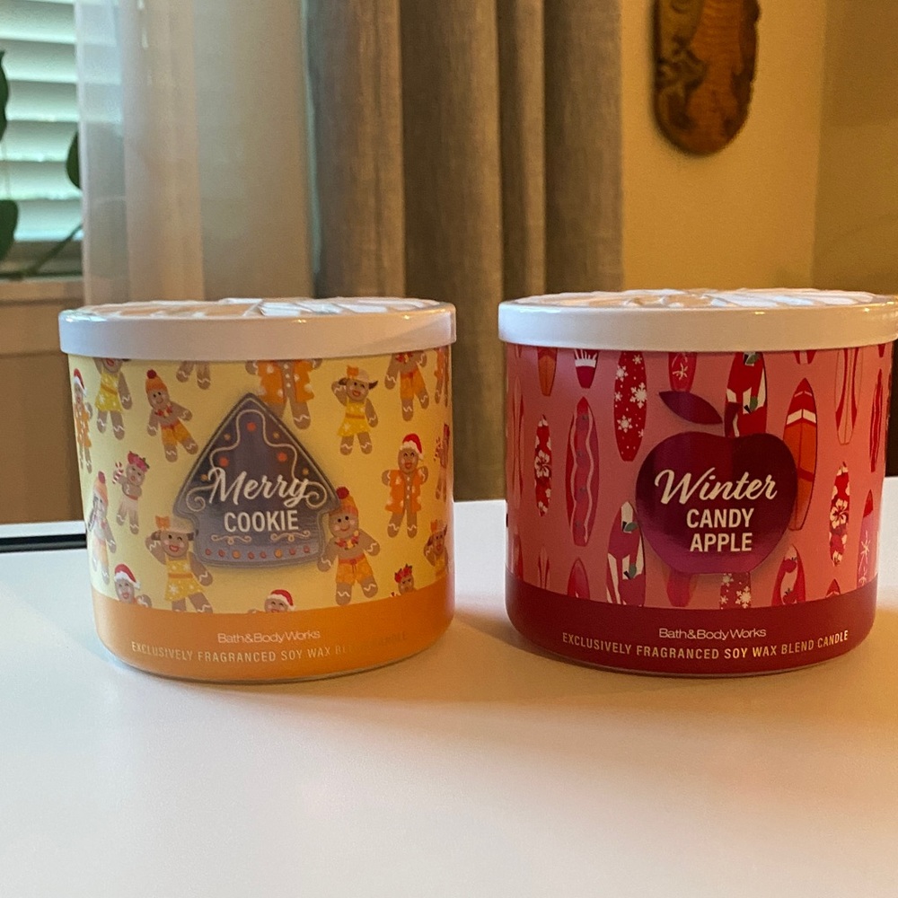 Bath & Body Works Merry Cookie and Winter Candy Apple 3-wick Candles